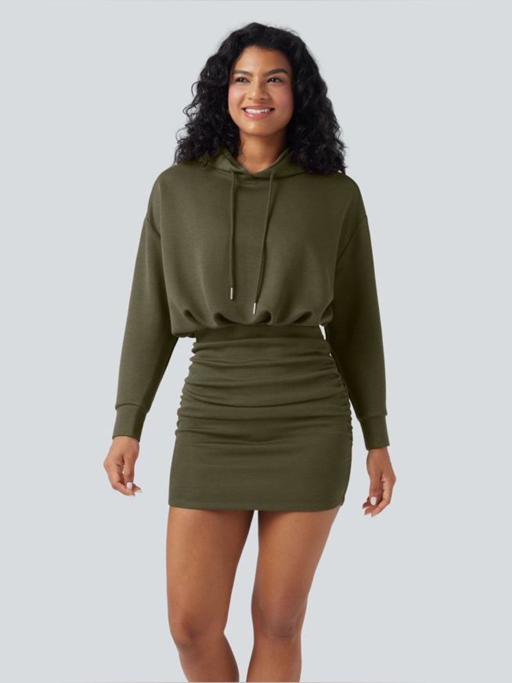 NEW Halara SpacerTek Long Sleeve Mini Hoodie Dress Green Moss Size Large NWT